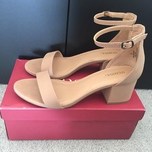 Tan Nude Block Heels Wedge