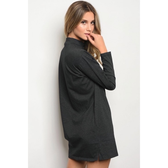 Charcoal Lace Up Pocket Tunic Dress       sold out - Picture 3 of 3