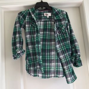 Green button down flannel, sheer
