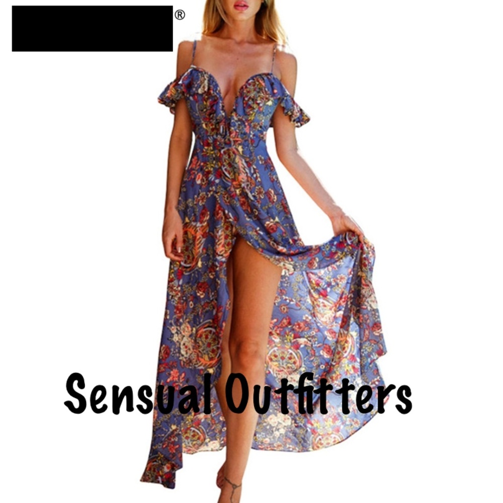 Exquisite Floral Boho Dress Deep V-Neck