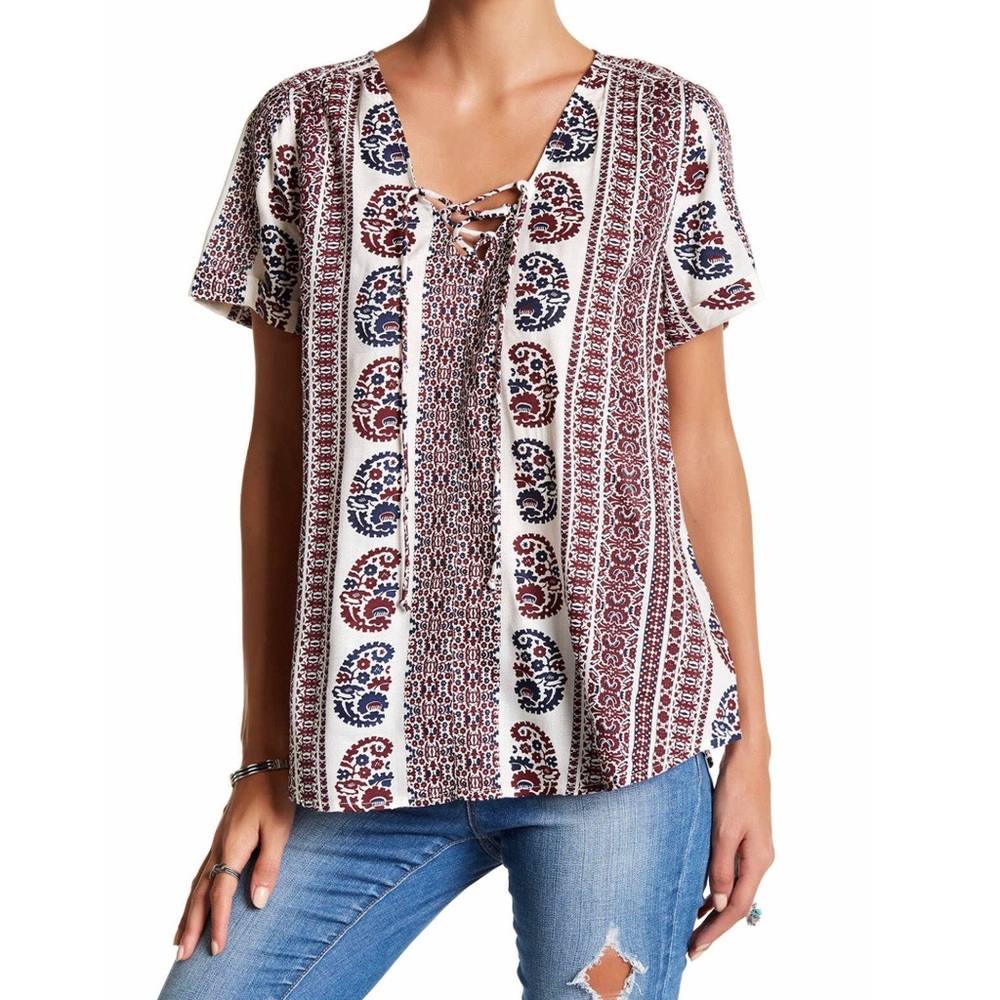 Lucky Brand Top Boho Hippy Chic Unique Blouse