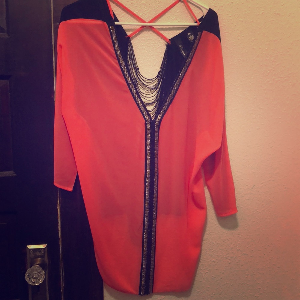 Pink and black top with great beading work!