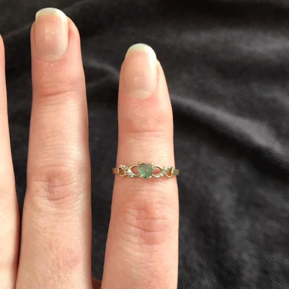 10ct Gold, Aquamarine and Diamond size 6.5 Ring