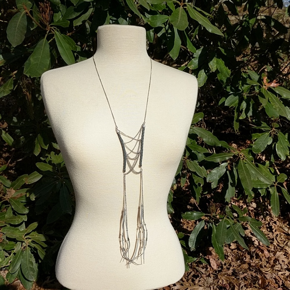 NWT Boho Leather and Silver Chain Necklace