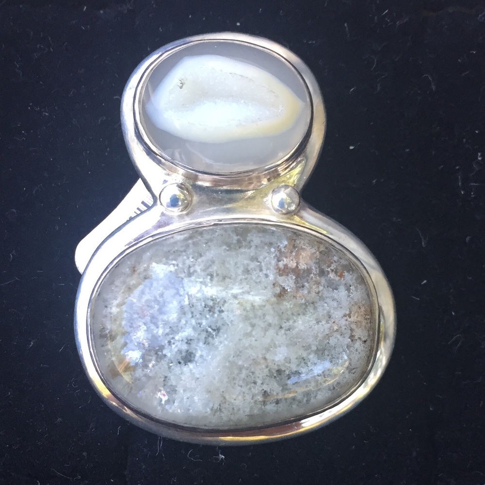silver agate geode and inclusion quartz pendant