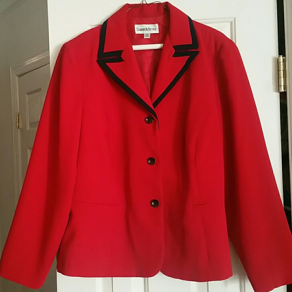 Red Suit Jacket with Navy Trum