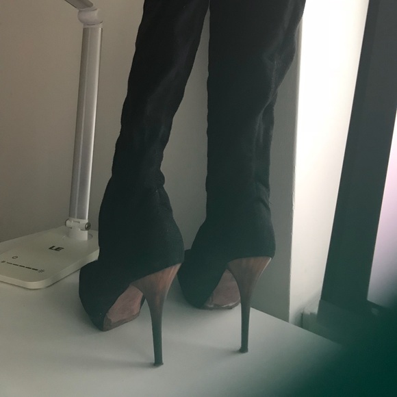 Black suede, high heel boots 39 - Picture 1 of 3