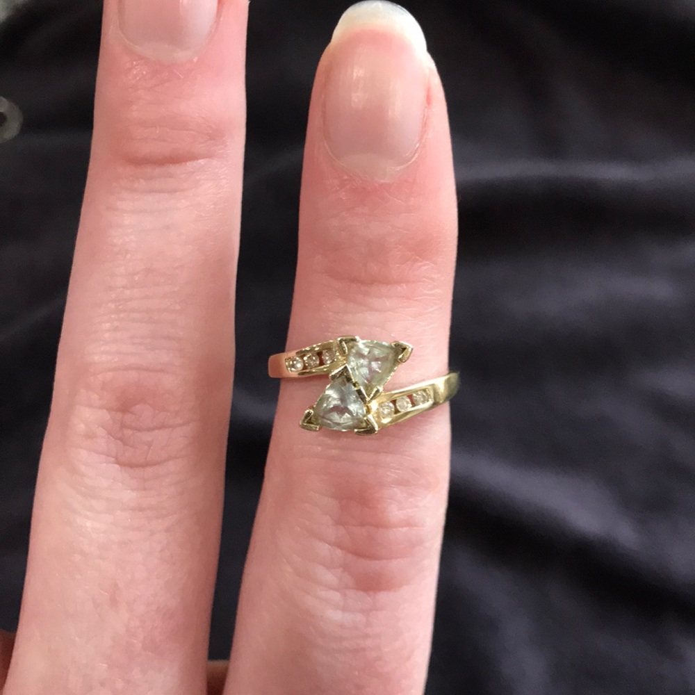 10ct Gold, Diamond and Aquamarine size 6 Ring