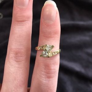 10ct Gold, Diamond and Aquamarine size 6 Ring