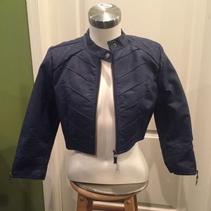 NWT Blue cropped “leather” moto jacket M