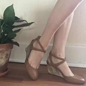 Strappy Wedges - Brown Leather w/ Gold Snakeskin