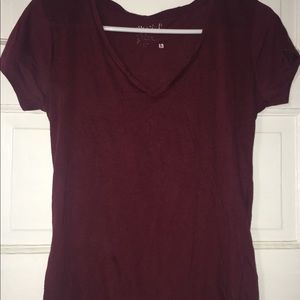 Sheer maroon v-neck t-shirt size L