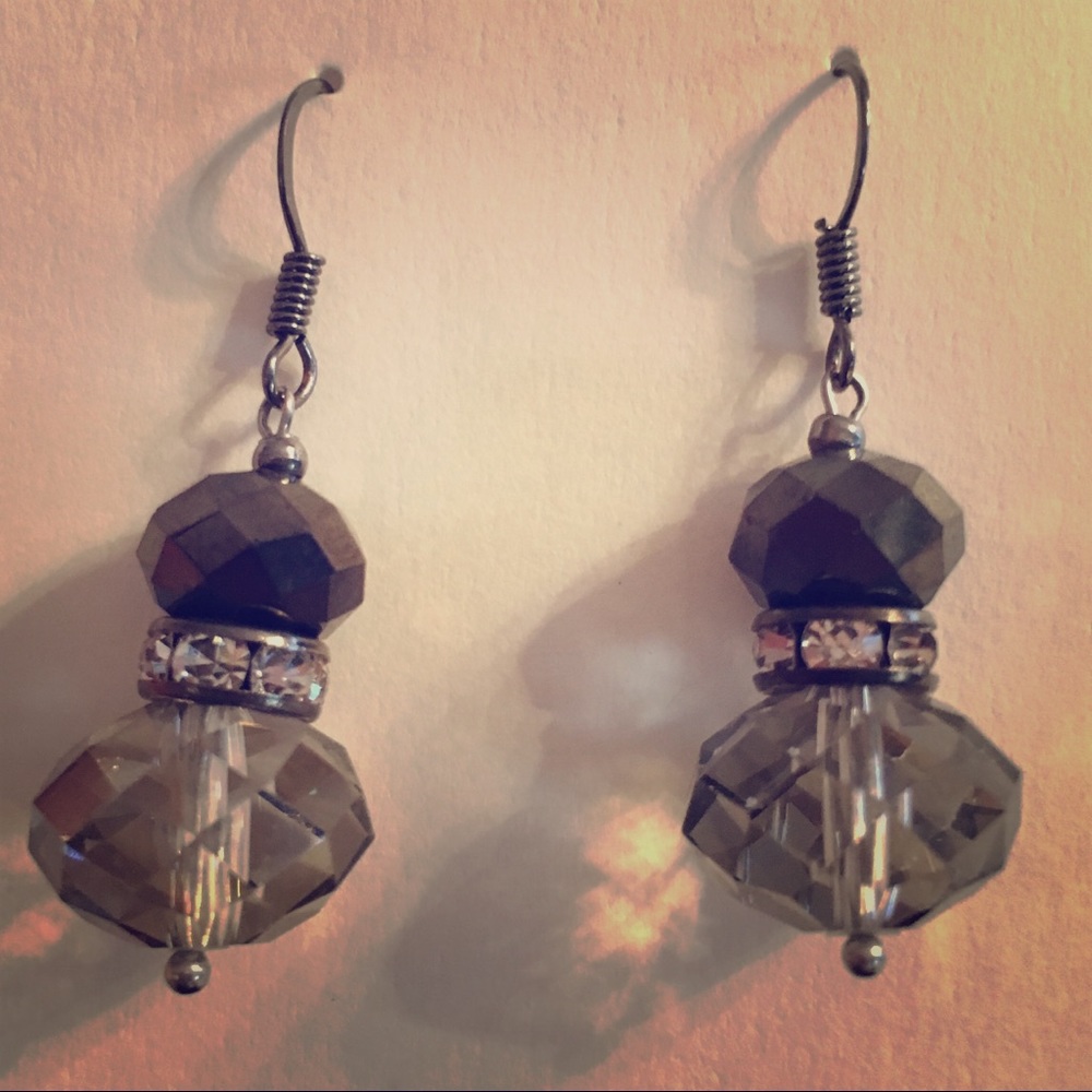 Smoke and black crystal dangle earrings