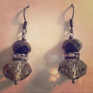 Smoke and black crystal dangle earrings