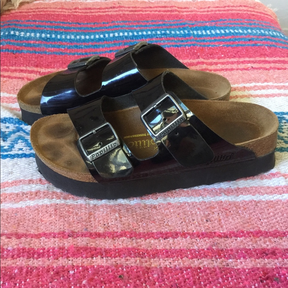 Black patent leather platform Birkenstocks 39 US 8