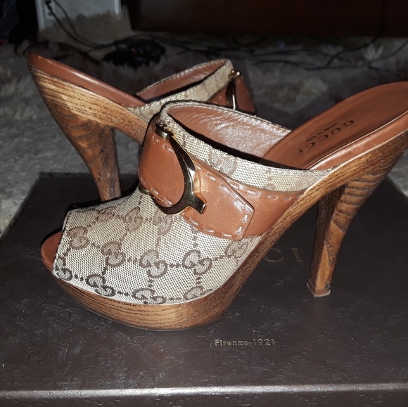 Gucci | Shoes | Gucci Wooden Heels With Buckle | Poshmark