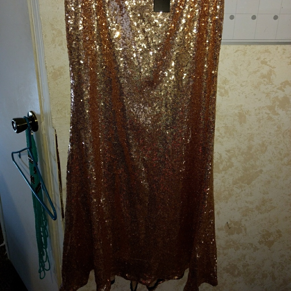 Rose gold sequin maxi skirt