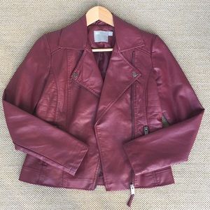 NWOT ASOS Faux Leather Burgundy Moto Jacket