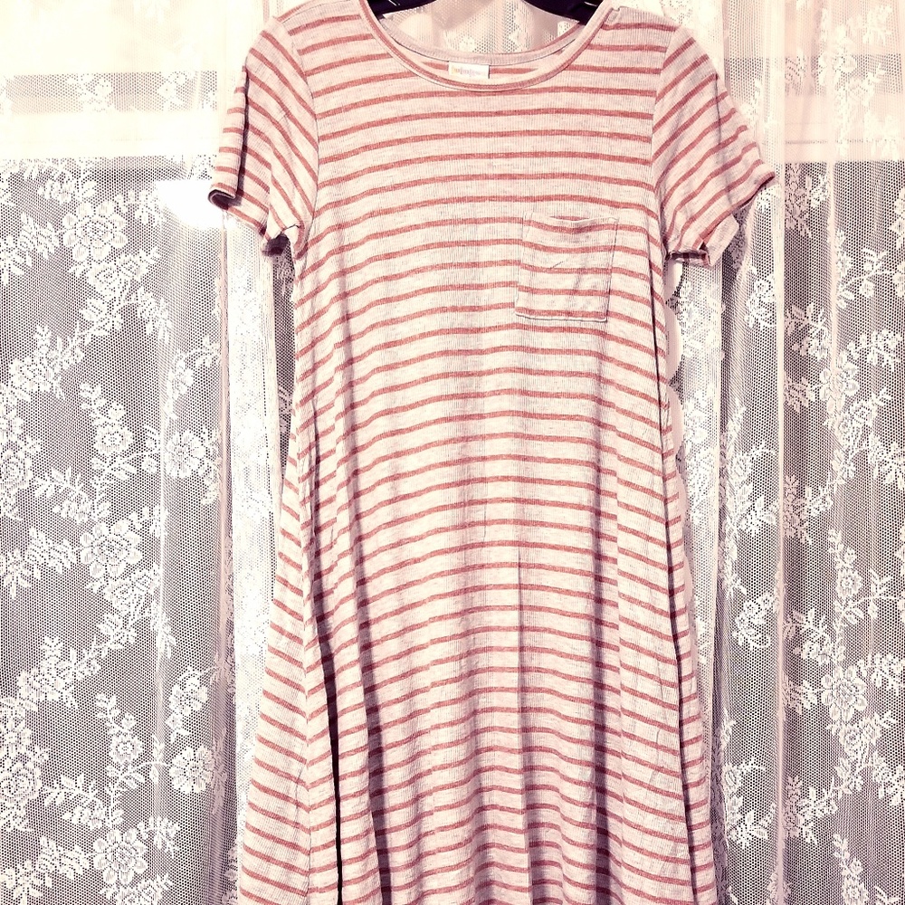 Lularoe Red and Grey Striped Ribbed Carly XXS (XS)