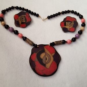 Vintage Necklace Earrings Clip on Set