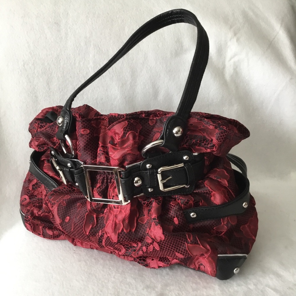 Wilson’s Leather Red and Black Lace Tote!