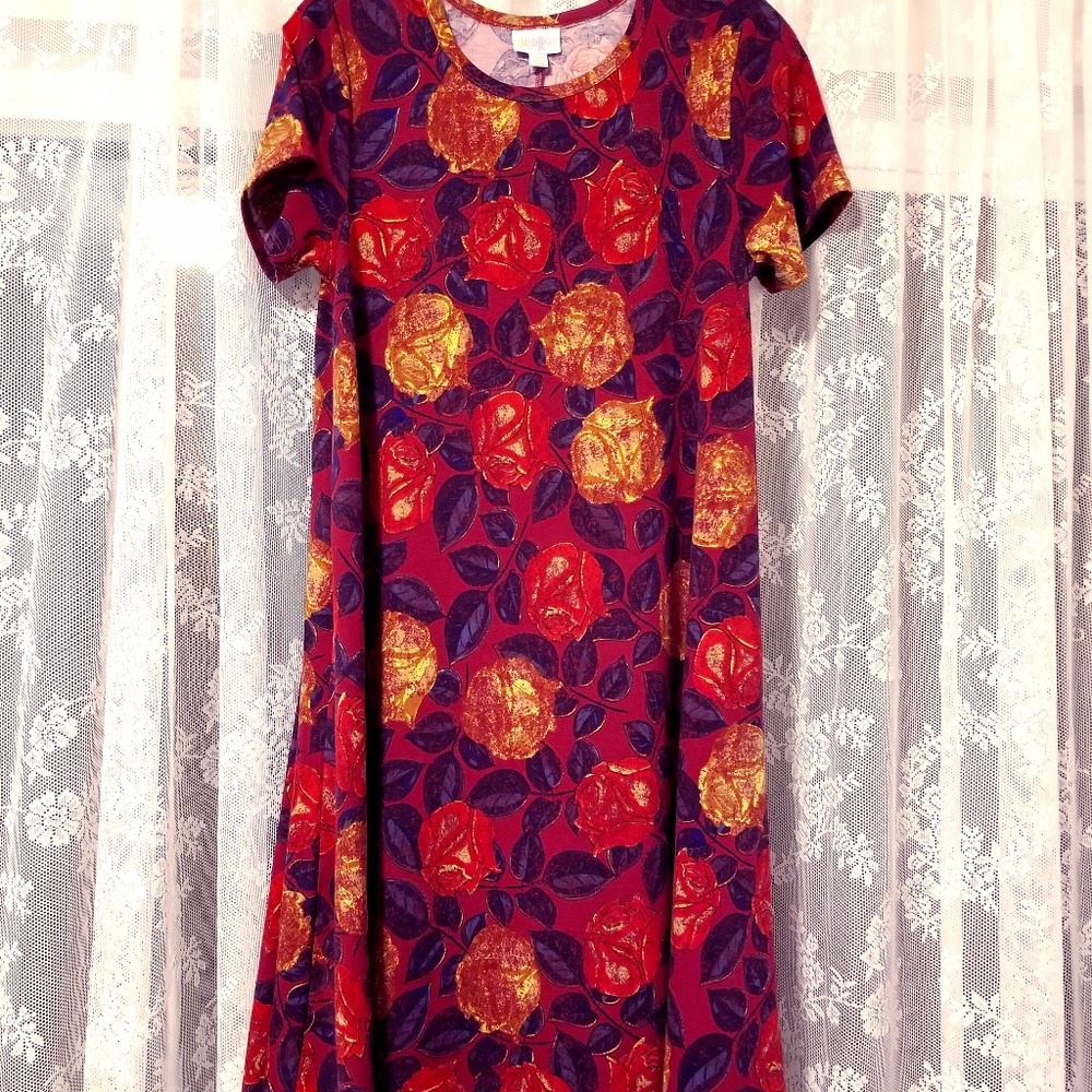 Lularoe Red and Yellow Rose Carly XS