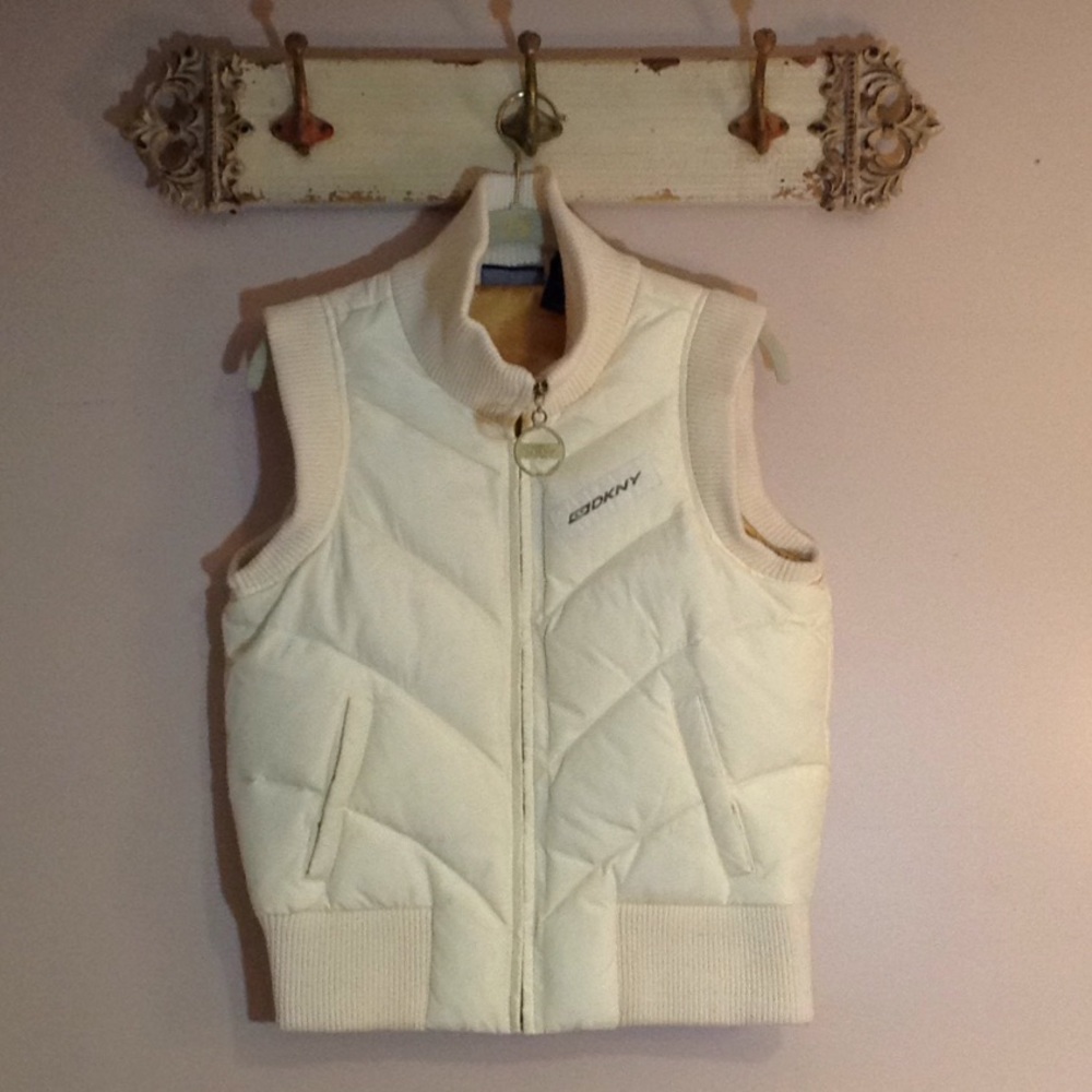 DkNY Active Puffer Jacket Vest Down  Ivory Size M