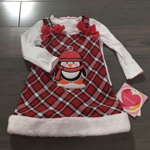 🌺NWT New Christmas Red Youngland Penguin Dress 3T