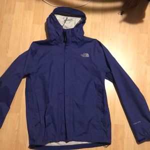 Blue north face rain coat size