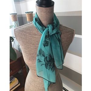 Vintage Blue With Black Details Delicate Scarf