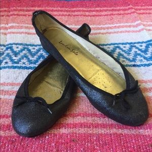 Black leather glitter London Sole flat 40 US 8 8.5