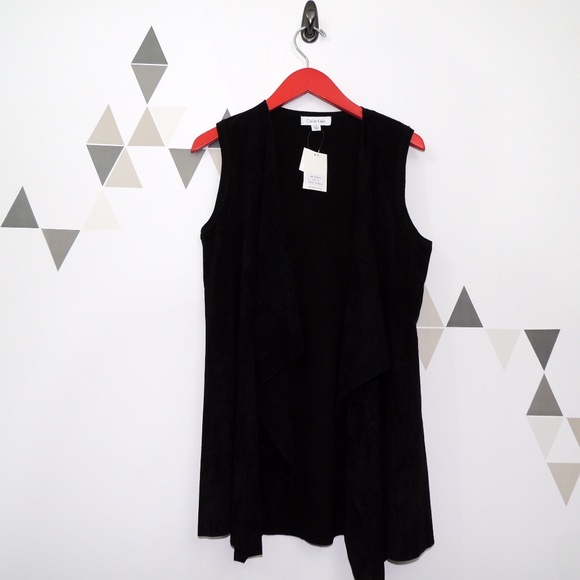 Calvin Klein Black Faux Suede Draped Vest M - Picture 4 of 7