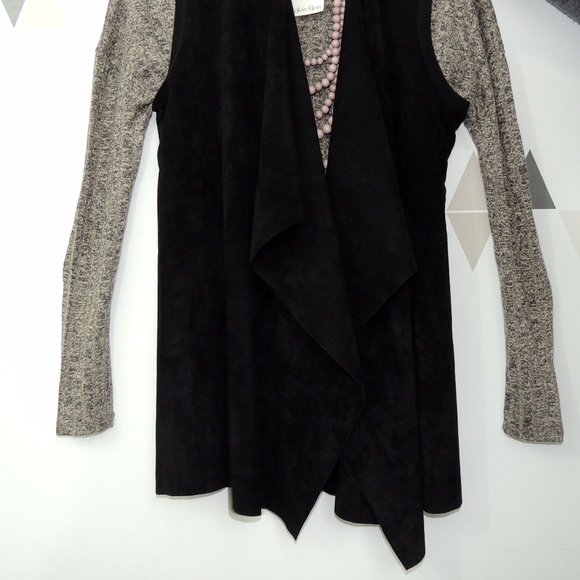 Calvin Klein Black Faux Suede Draped Vest M - Picture 5 of 7
