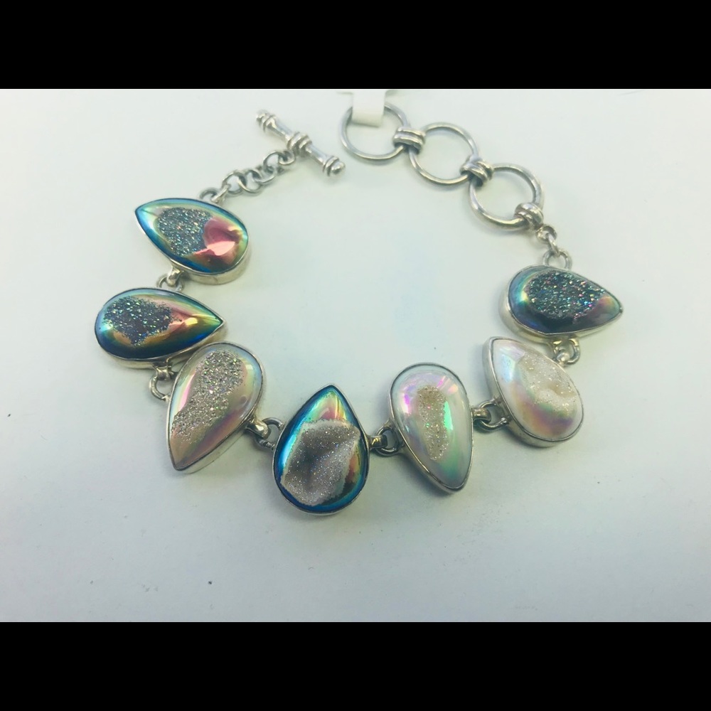 Sterling silver titanium Druze quartz bracelet