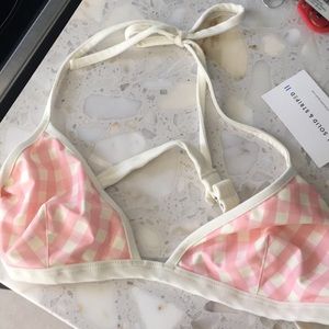 NWT solid & striped pink gingham bikini top