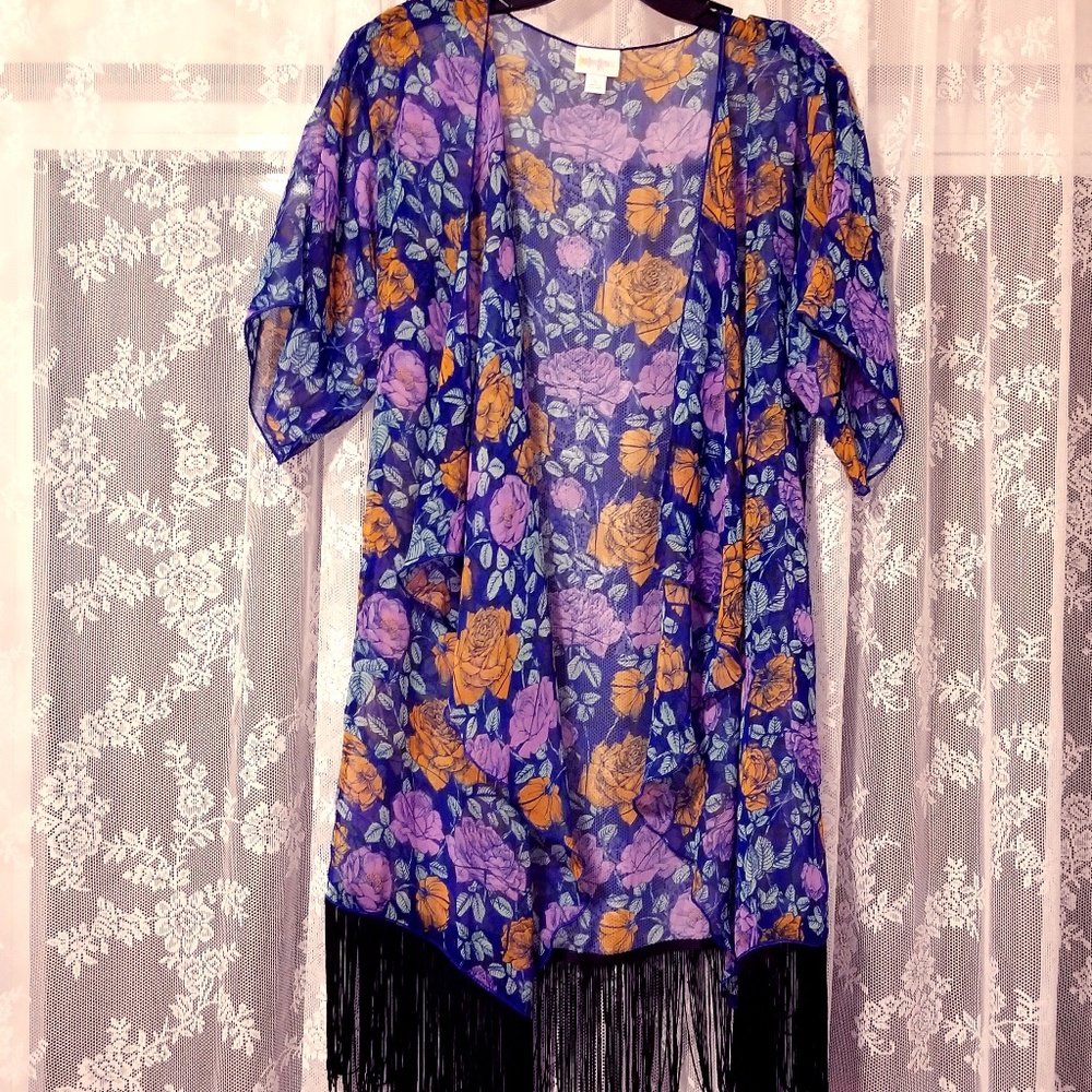 Lularoe Purple and Orange Roses on Blue Monroe S