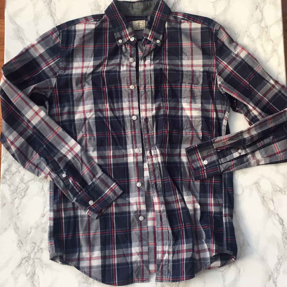 JCREW Plaid button down! Navy & red! Slim fit!