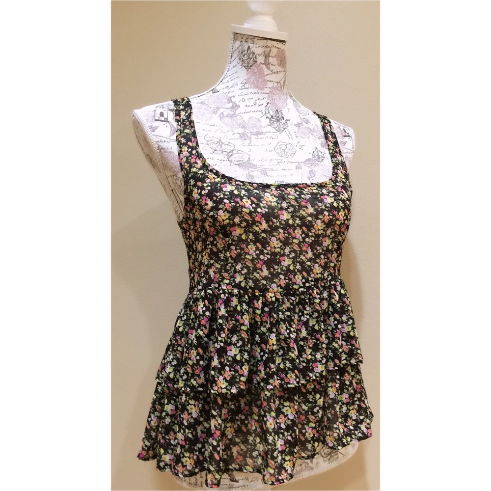 Express Oh So Cute Floral Chiffon Babydoll Tank XS