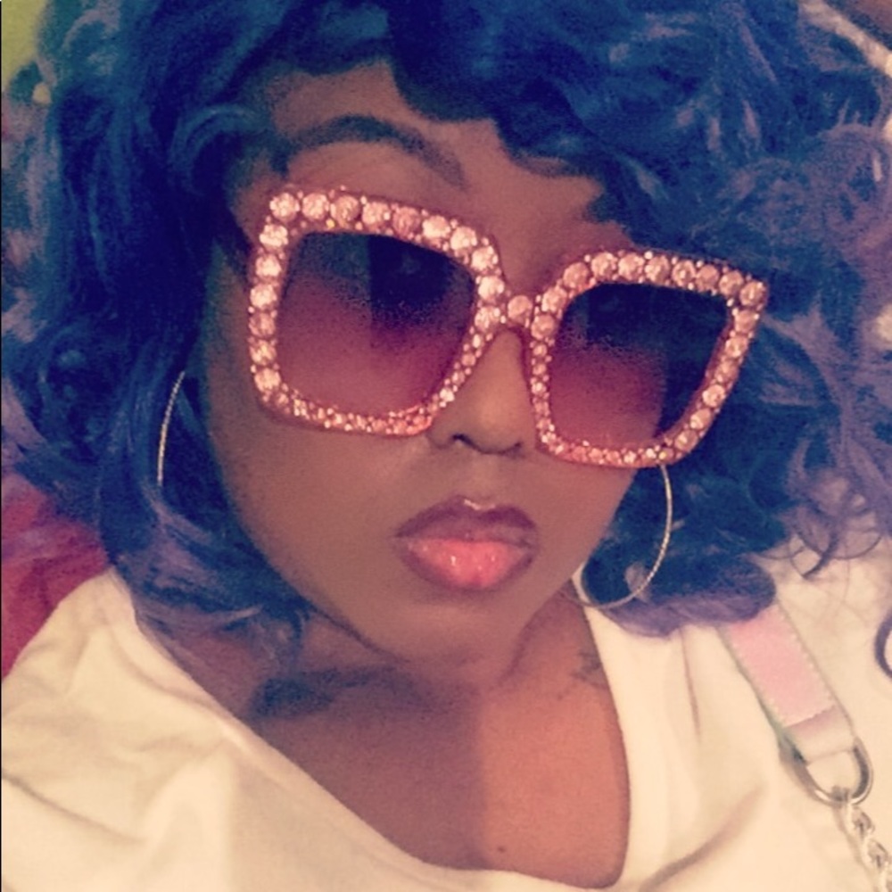 Pink on pink frame sunglasses with rhinestones