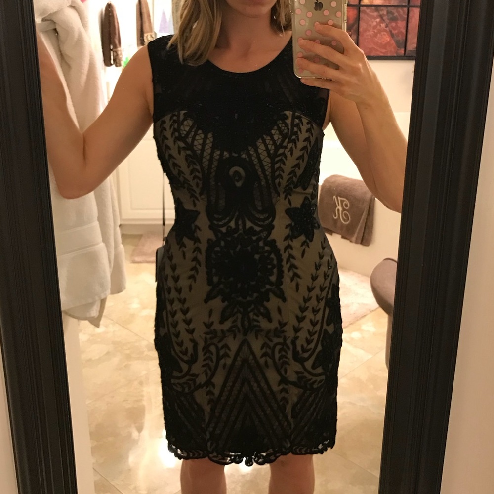 Sue Wong Beaded Black/Nude Cocktail Dress