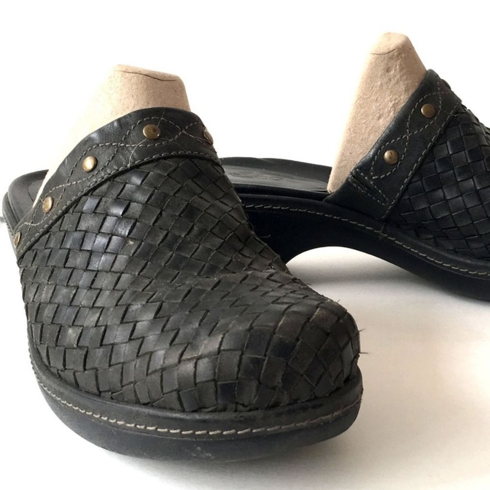Leather Mules Clogs by Ecco, Woven Leather Shoes 9.5