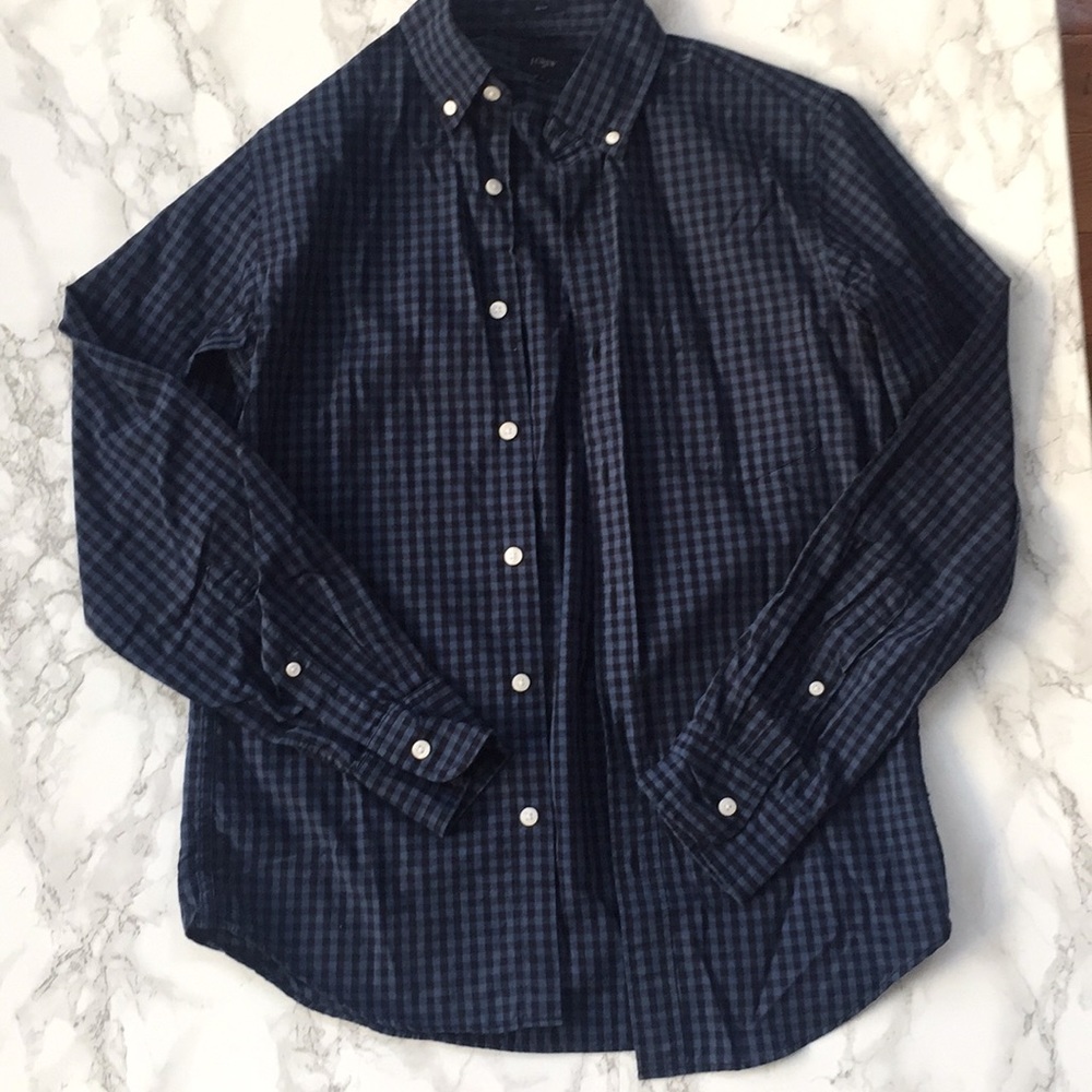 JCREW Checkered button Down! Slim fit! Navy blue!