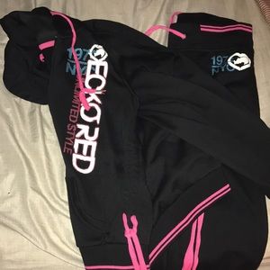 Ecko Red black and pink sweat suit. Size small.