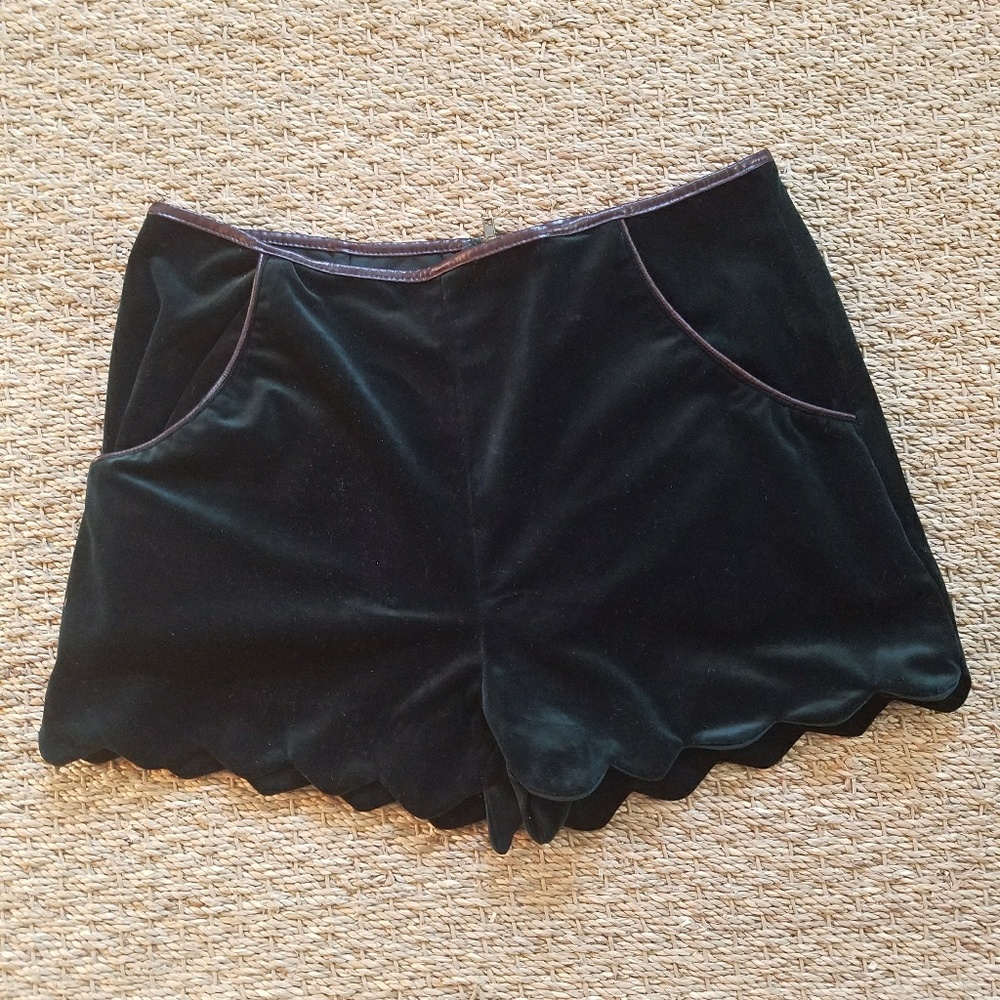 High waisted, black velvet shorts