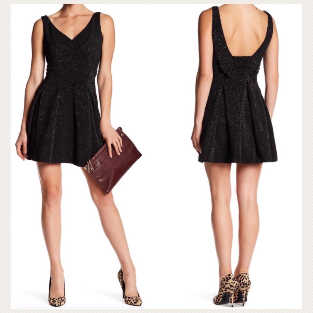 Betsey Johnson Black Shimmer Box Pleat Flare Dress