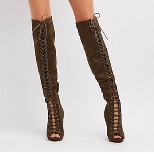 Green lace up thigh high boots-never worn