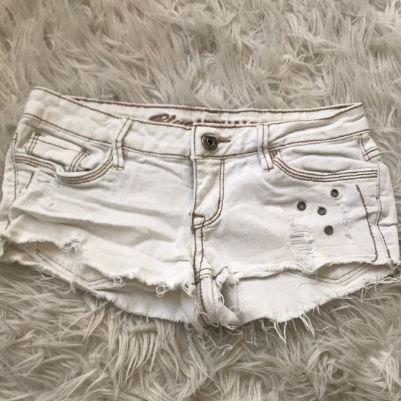 Pants - Distressed White Denim Shorts