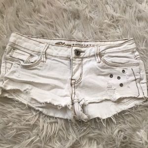 Distressed White Denim Shorts
