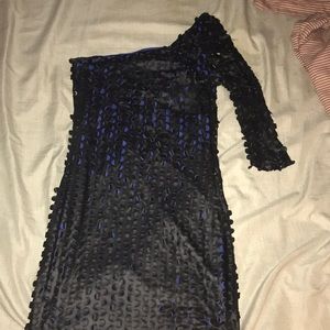 Sexy one shoulder black and blue dress