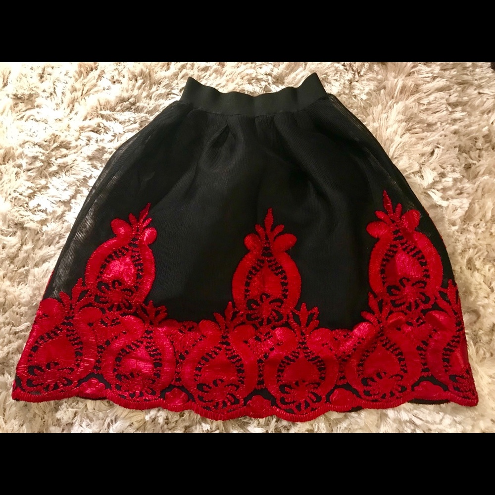 Black and Red (Asian Print) Tulle Skirt